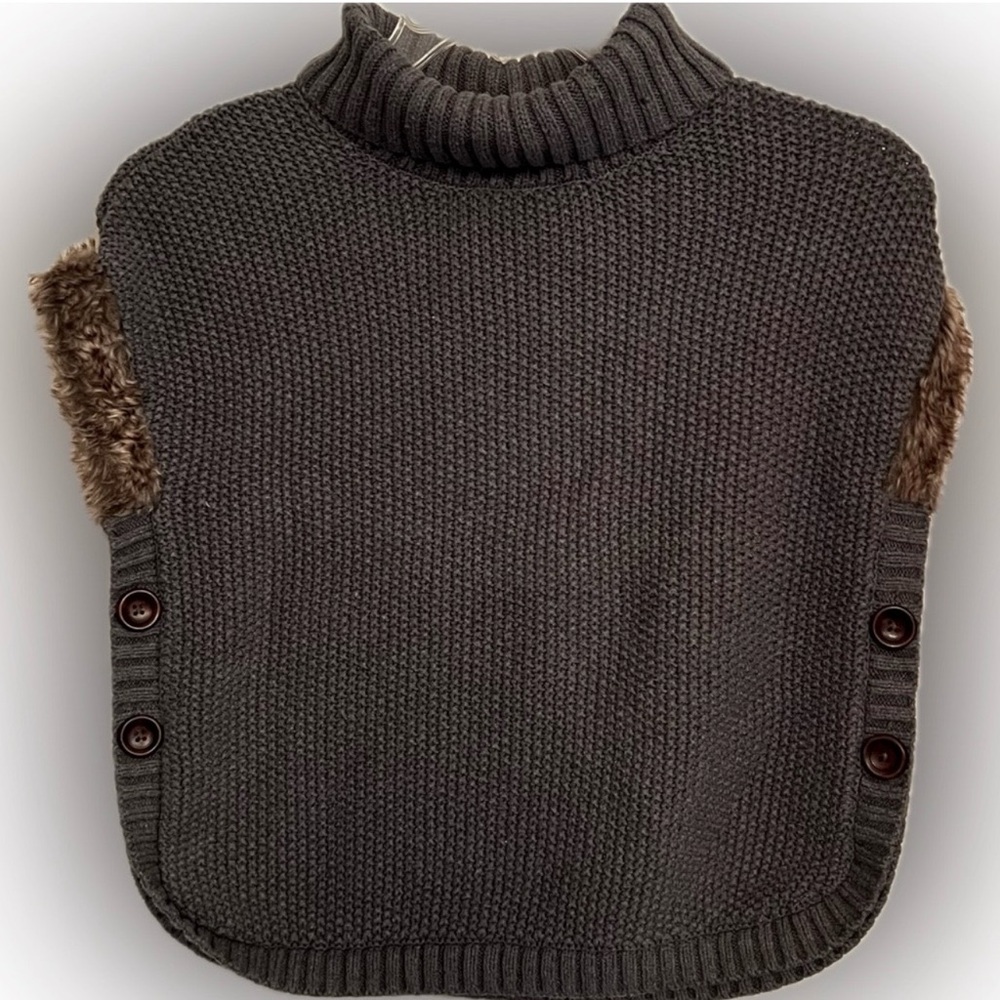 ⭐️Girls Fur Trim Shawl Sweater Aspen Button Sides Turtle Neck Cardigan Medium